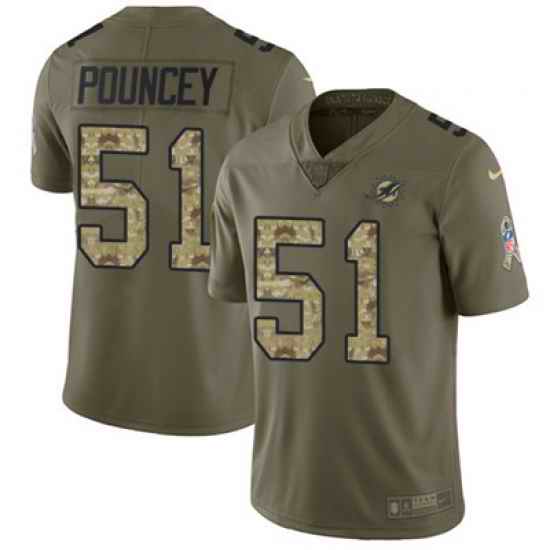 Youth Nike Dolphins #51 Mike Pouncey Olive Camo Stitched NFL Limited 2017 Salute to Service Jersey